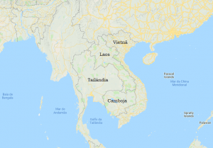 Mapa na região. Genocídio no Camboja.