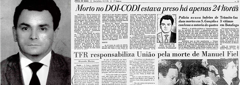 Notícia do assassinato na prisão do operário Manoel Fiel Filho, em janeiro de 1976