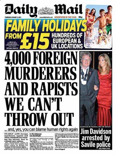 Capa xenófoba do Daily Mail publicada em janeiro de 2013