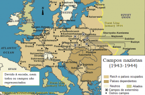 Mapa de campos de concentração onde ocorreu o holocausto