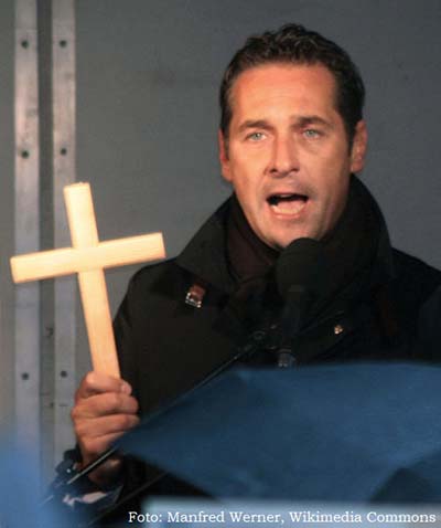 Heinz-Christian Strache, em manifestação contra a expansão de um centro cultural islâmico em Viena, em maio de 2009