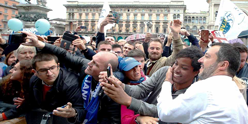Matteo Salvini no comício dos partidos da direita nacionalista europeia, em Milão, em 18 de maio de 2019