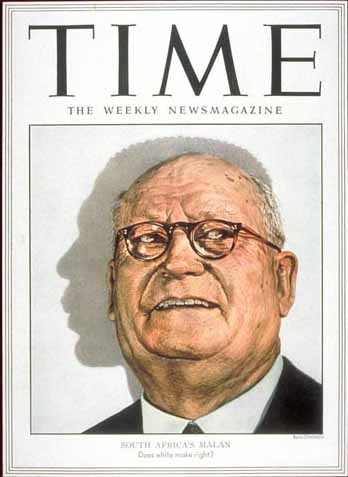 Daniel Malan, primeiro-ministro sul-africano entre 1948 e 1954, o “pai do apartheid”, capa da Time de 5 de maio de 1952