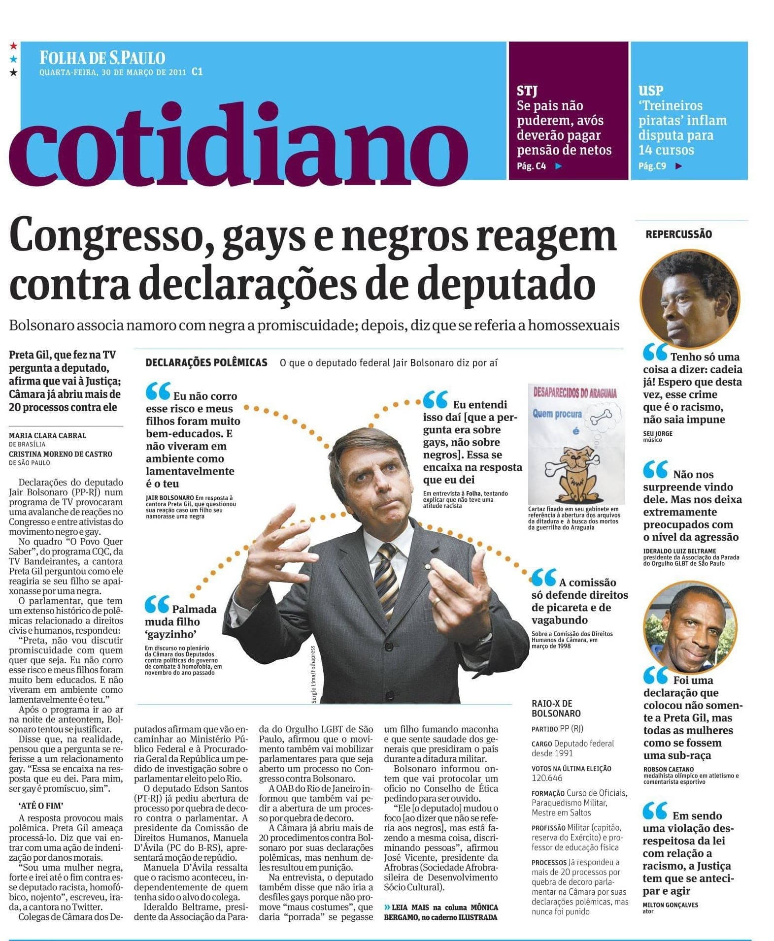 Bolsonaro ofende gays e negros. 