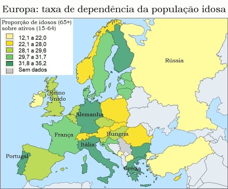 Taxa de dependência da população idosa na Europa