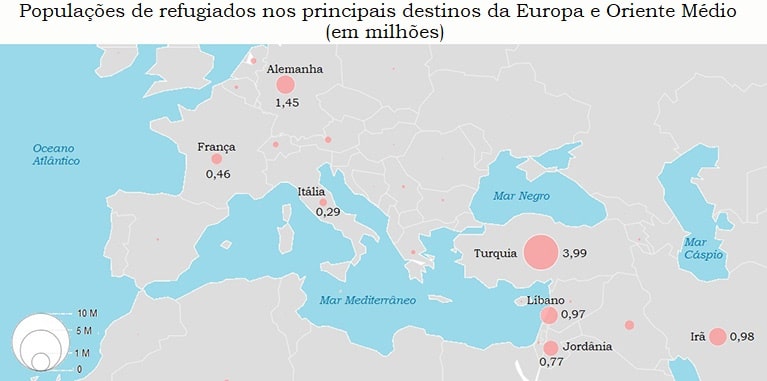 Mapa refugiados na Europa